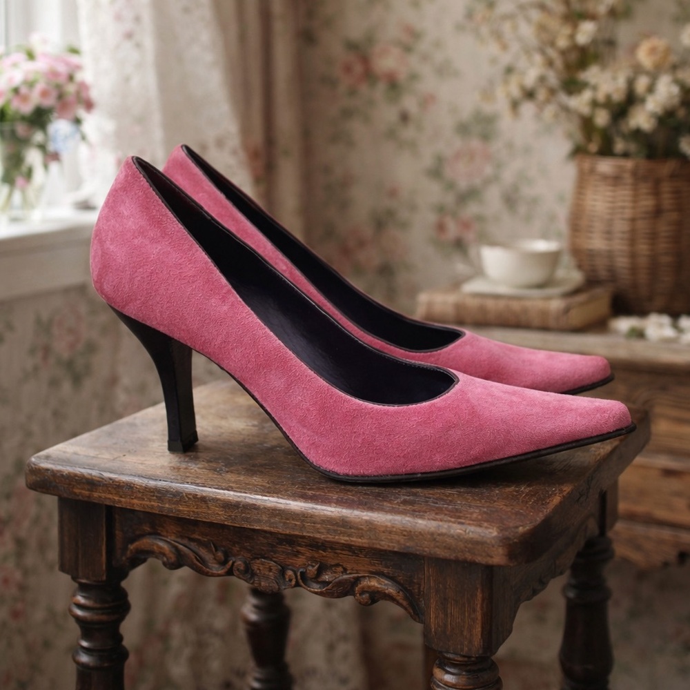 Vintage 1990s Marcello Paci Pink Suede Heels